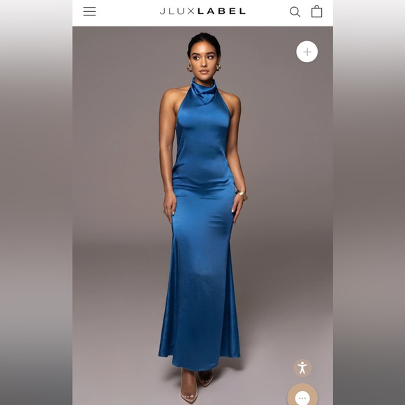 BLUE FIRST IMPRESSIONS SATIN MAXI DRESS - Picture 3 of 5